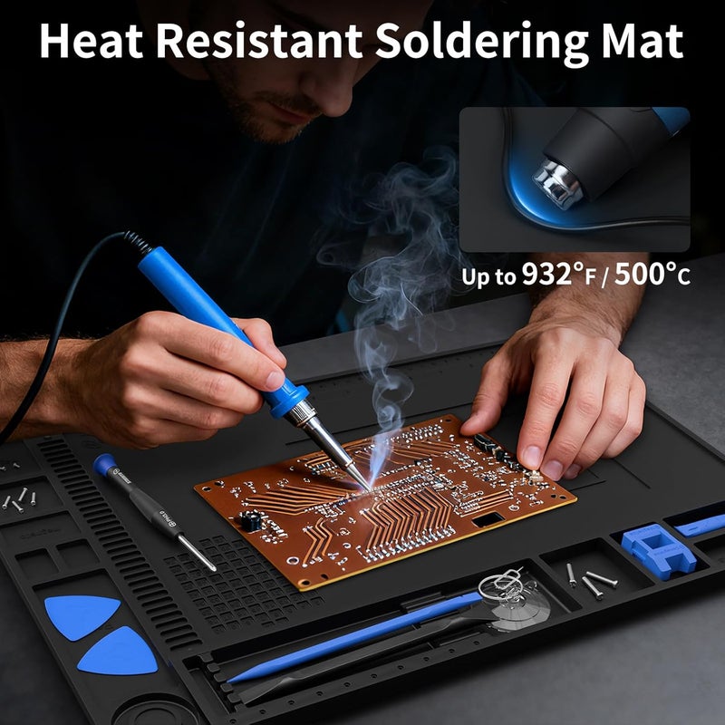 STREBITO Solder Mat Electronics Mat Silicone Repair Mat, Heat Resistant 932°F, Magnetic Project Mat Solder Pad for Soldering, Computer, Laptop, Cell Phone, RC, Gun, Size 17.7" x 11.8" (Black) - Image 3